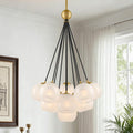 Caiselee 11-Light Brushed Gold Bubble Chandeliers, Mid Century Modern Chandelier with Cloud Texture Globe, Milk Glass Pendant Light Fixture for Dining Room Foyer Entryway Living Room, ETL Certified