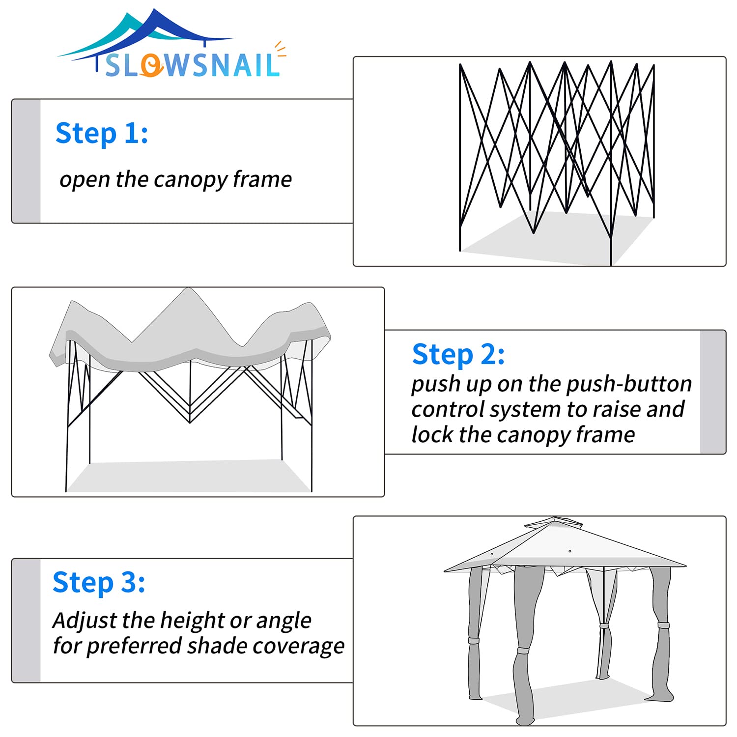 SlowSnail 13x13 Pop Up Canopy Tent, Upgraded Durable Outdoor Instant Sun Shade Canopy, Brown - Bonus 8 Stakes, 4 Guylines, 1 Roller Bag