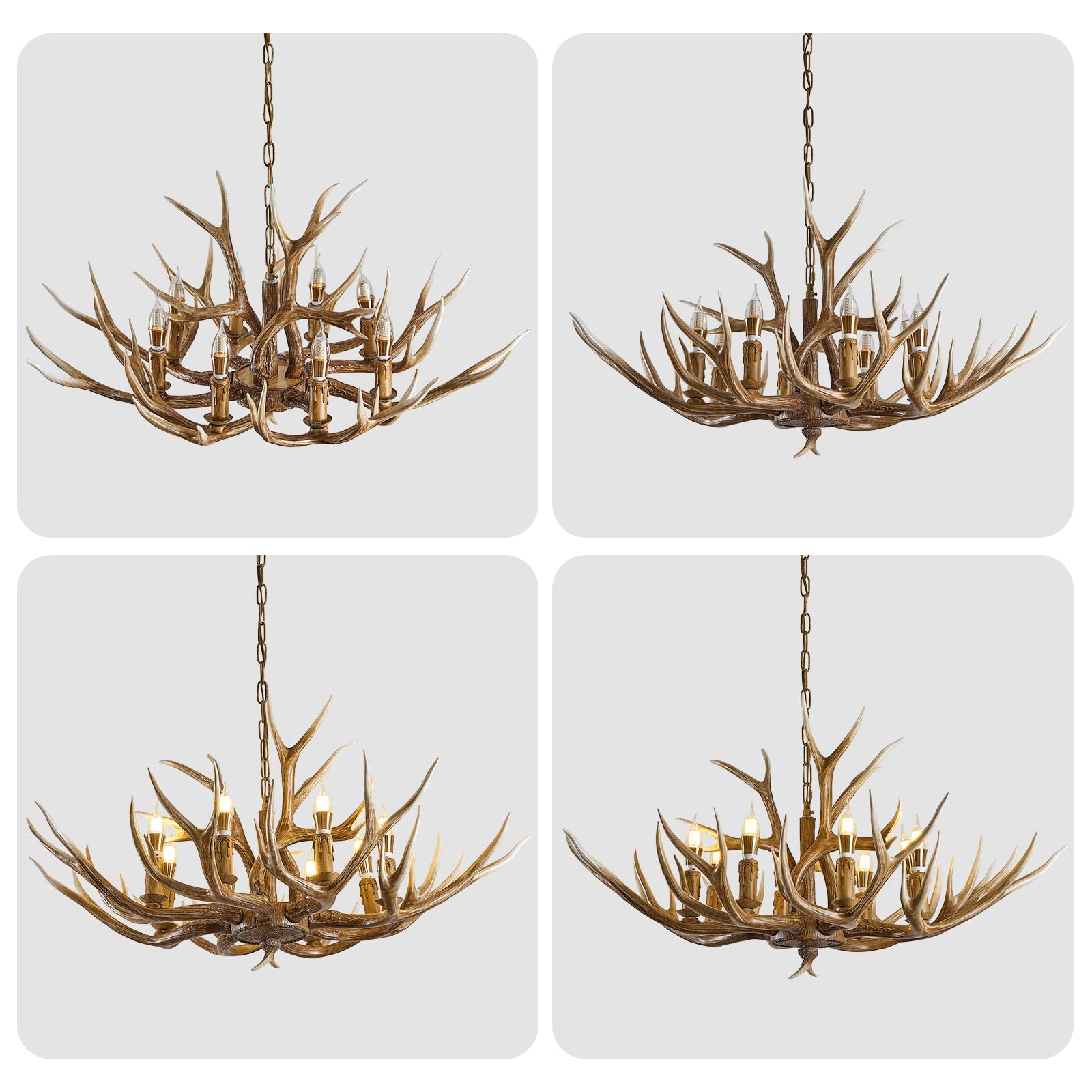 LUJIAODS Antlers Chandelier 8 Light,Deer Chandelier Fixtures,Rustic Farmhouse Horn Antler Lighting for Living Room Bedroom Dining Room Kitchen Cafes,Bars,Kitchen Foyer(8 Lamp Arms+ 3 Arms)