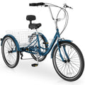 MOPHOTO Adult Tricycle 7 Speed, 20/24/26 Inch Low Step-Through Adult Trike with Large Rear Basket, 350 lbs Capacity 3 Wheel Bike for Seniors, Women and Men