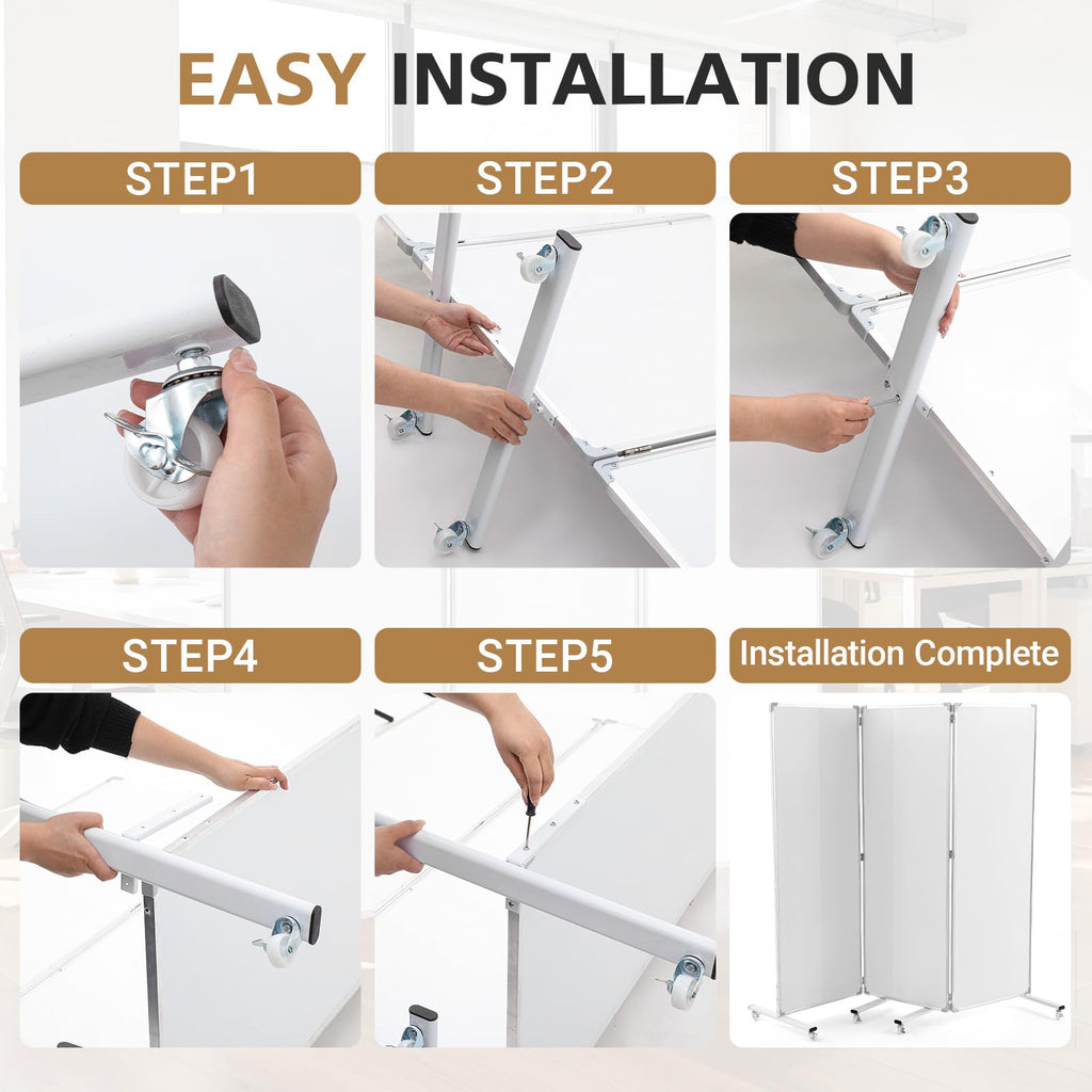 AmazingSpark 3-Section Mobile Magnetic Whiteboard Room Dividers Portable Dry Erase Board Partition with Stand and Wheels for Classrooms Offices, 72 H x 24 W