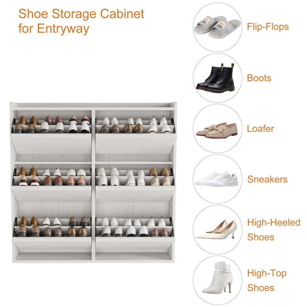 CABIHOME Shoe Cabinet with 6 Flip Drawers, Narrow Cabinet with Adjustable and Removable Shelves, Modern Wooden Shoe Organizer with Hidden Handle for Entryway, Hallway, Living Room, Antique White