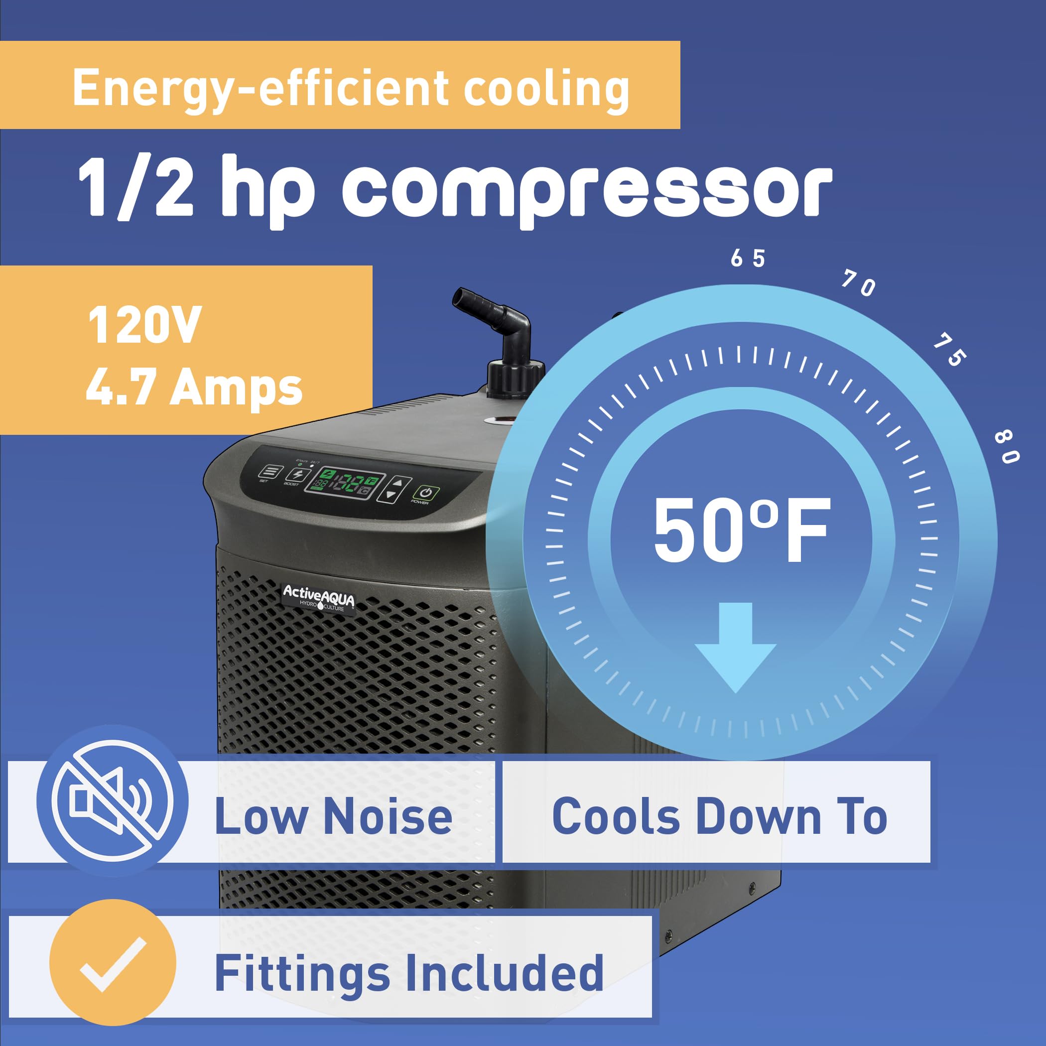 Active Aqua 0.5 HP Water Chiller with Boost | Cold Plunge & Ice Bath Cooler | Rapid Digital Temp Control | Fresh & Salt Water, Hydroponics, Aquariums | 90–172 Gal (0.5 HP)