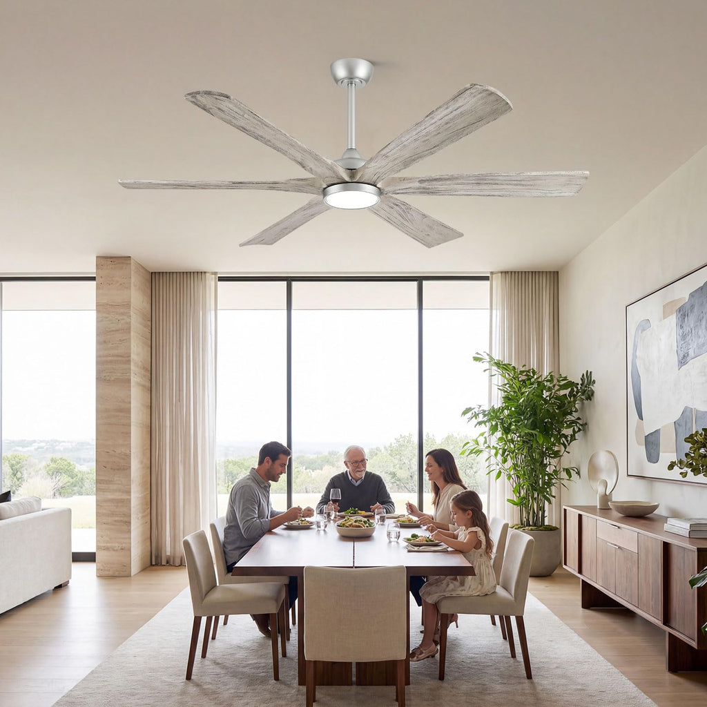 60 Inch Farmhouse Rustic Ceiling Fan with Light, Modern Smart Alexa/APP /Remote Control, Outdoor Fans for Patio Damp Rated, 6 Solid Wood Blades, High CFM Quiet DC Motor for Indoor Living Room Bedroom
