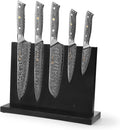 Wakoli Noir Blanc Damascus Knife Block Set – 5-Piece Professional Chef Knife Collection with Magnetic Block – Kitchen Knives made of 67-Layer Damascus Steel Blades & Ergonomic G10 Handles in Gift Box