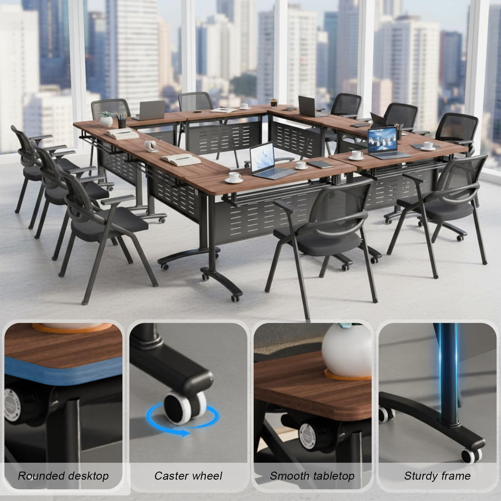 Usosidam 47.2" Folding Conference Tables, Modular Conference Room Table with Silent Lockable Wheels, Flip Top Training Table,for Office Classroom Seminar, for 6-12 Person, Walnut 2, 8 Pack