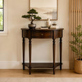 YNVHKFN Half Moon Console Table - Solid Wood Entryway Table with Drawer & Shelf, Narrow Sofa Table for Hallway, Curved Accent Table for Living Room, Foyer, Small Space Storage Table