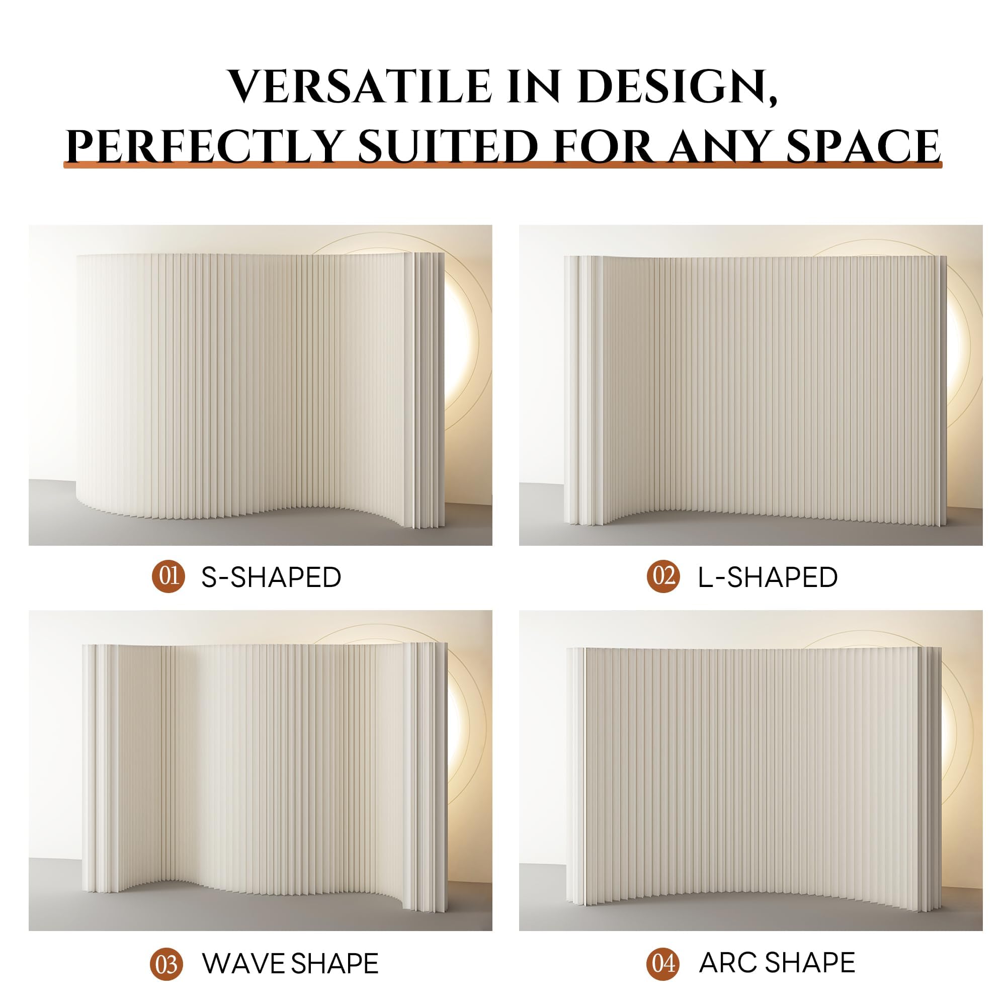 Paper Room Divider, Folding Privacy Screen Lightweight Stretchable Accordion Room Divider Wall, Portable Paper Wall Divide for Home, Office, Clothing Shop (White, L：158in x W: 17in x H：95in)