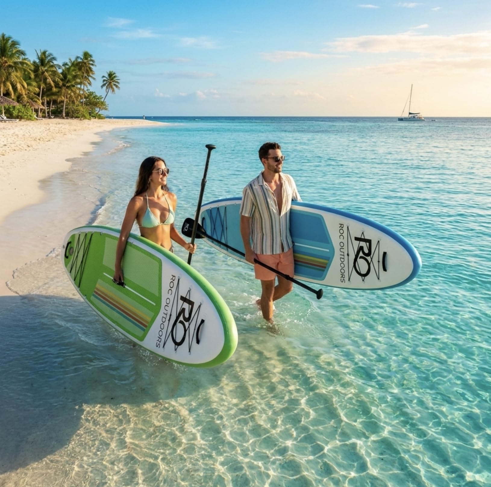 Roc Inflatable Stand Up Paddle Board 10' 6" with Premium SUP Paddle Board Accessories, Wide Stable Design, Non-Slip Comfort Deck for Youth & Adults (Cloudline W/Kayak Seat)