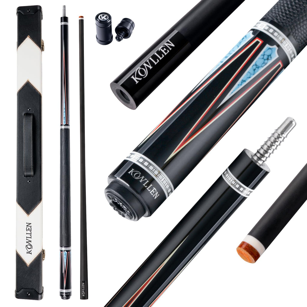 KONLLEN Carbon Fiber Pool Cue 2.0, 58-inch Low Deflection Billiard Stick for Adults with 12.5mm Tip and Pro Taper