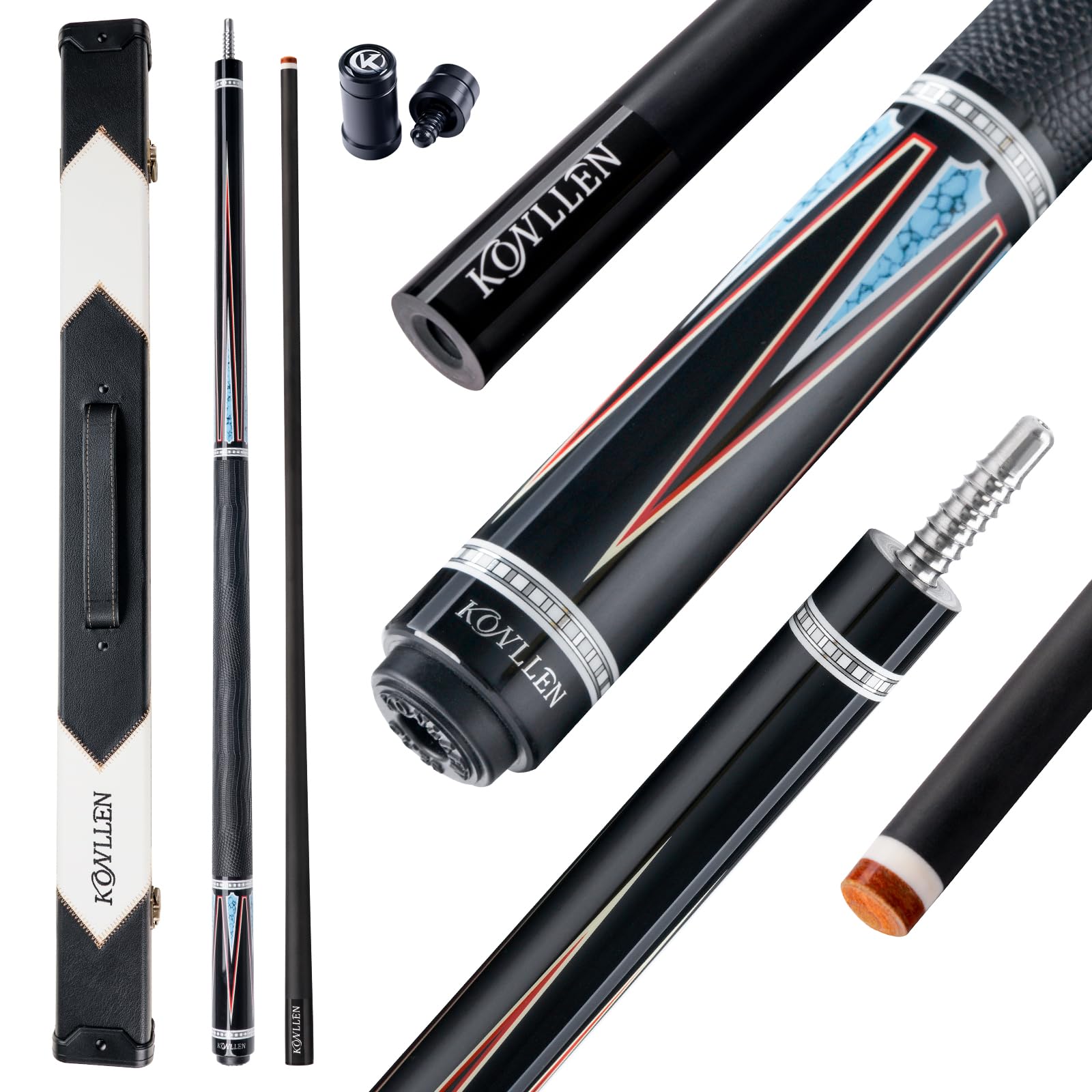 KONLLEN Carbon Fiber Pool Cue 2.0, 58-inch Low Deflection Billiard Stick for Adults with 12.5mm Tip and Pro Taper