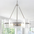 Corlaceling Modern Glass Dining Room Chandelier, 22 inch Brushed Nickel Drum Kitchen Island Light Fixture Luxury Textured Glass Water Ripple Crystal Chandeliers for Living Room Foyer Bedroom