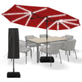 Sundale Outdoor Solar 15 ft 144 LED Olefin 5-Year-Non-Fading Patio Umbrella with Sandbag Base Included and Cover, Outdoor Double-Sided Umbrella with Lights, Red