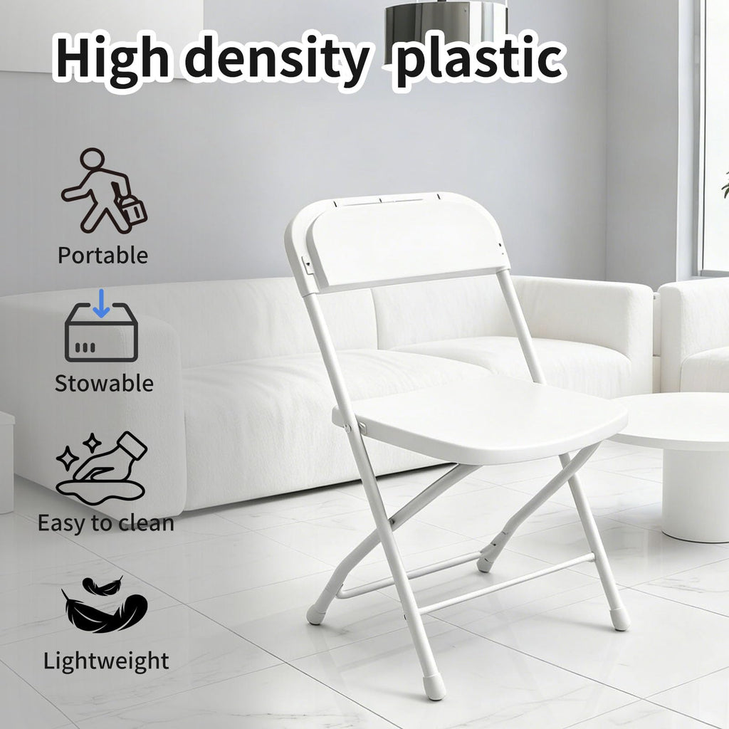YLGJ&TIDY Plastic Folding Chair Set, Heavy Duty Stackable with Sturdy Frame,No Assembly Required Comfortable Indoor Outdoor Portable Chairs for Party Wedding Office (White PP, 20 Pack)