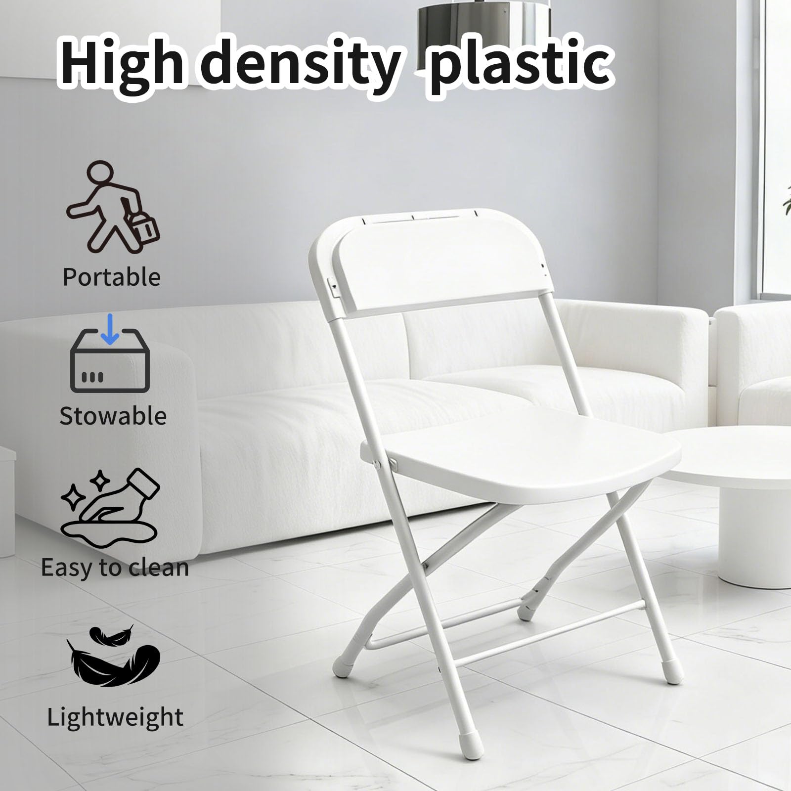 YLGJ&TIDY Plastic Folding Chair Set, Heavy Duty Stackable with Sturdy Frame,No Assembly Required Comfortable Indoor Outdoor Portable Chairs for Party Wedding Office (White PP, 20 Pack)