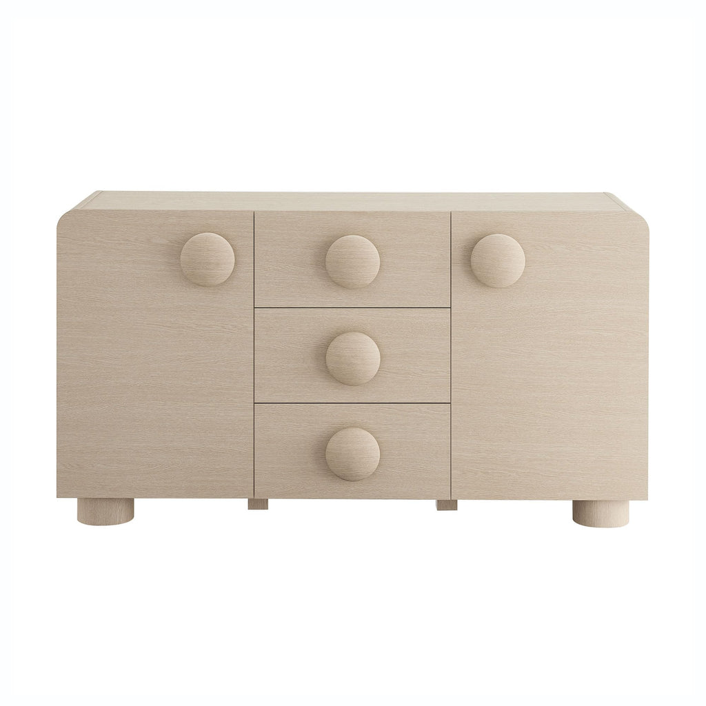 Modway Sonnet Retro Curved Sideboard in Ash – 57 Inch Modern Buffet Cabinet with Circle Knobs – Credenza Cabinet with 3 Drawers – TV Stand Media Cabinet for Living Room, Home Office, Lounge Area