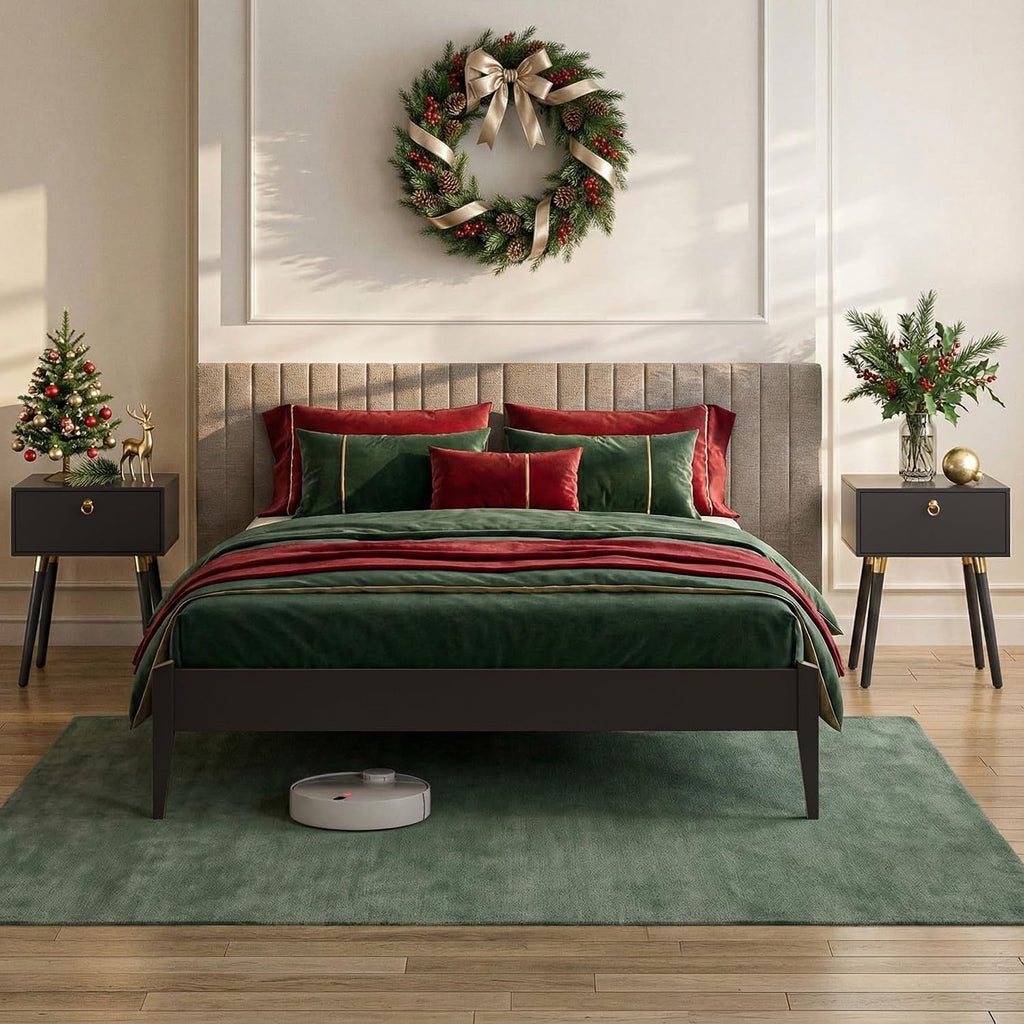 Bme Dinkee King Platform Bed Frame Wood 15 Inch - Solid Wood Bed Frame - Modern & Minimalist Style - 12 Strong Wood Slat Support - Easy Assembly - No Box Spring Needed - Black