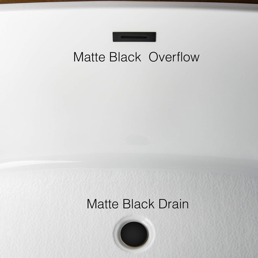 WOODBRIDGE 59" Acrylic Freestanding Bathtub Contemporary Soaking Tub with Matte Black Overflow and Drain,Black
