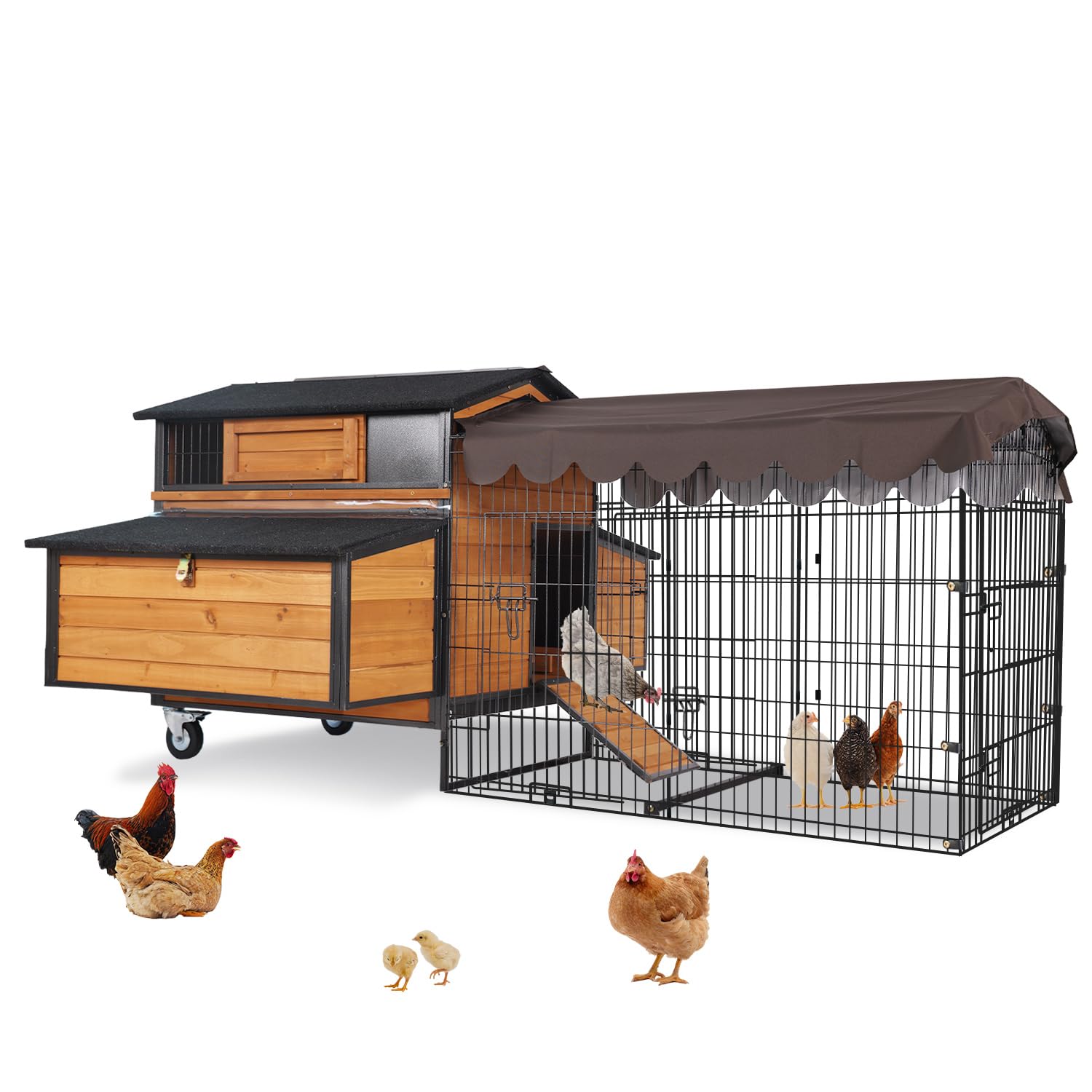 Large Mobile Chicken Coop with Run, Wheels & Leakproof Pull-Out Tray – Weatherproof Hen House with Nesting Box for Chickens, Ducks, Rabbits