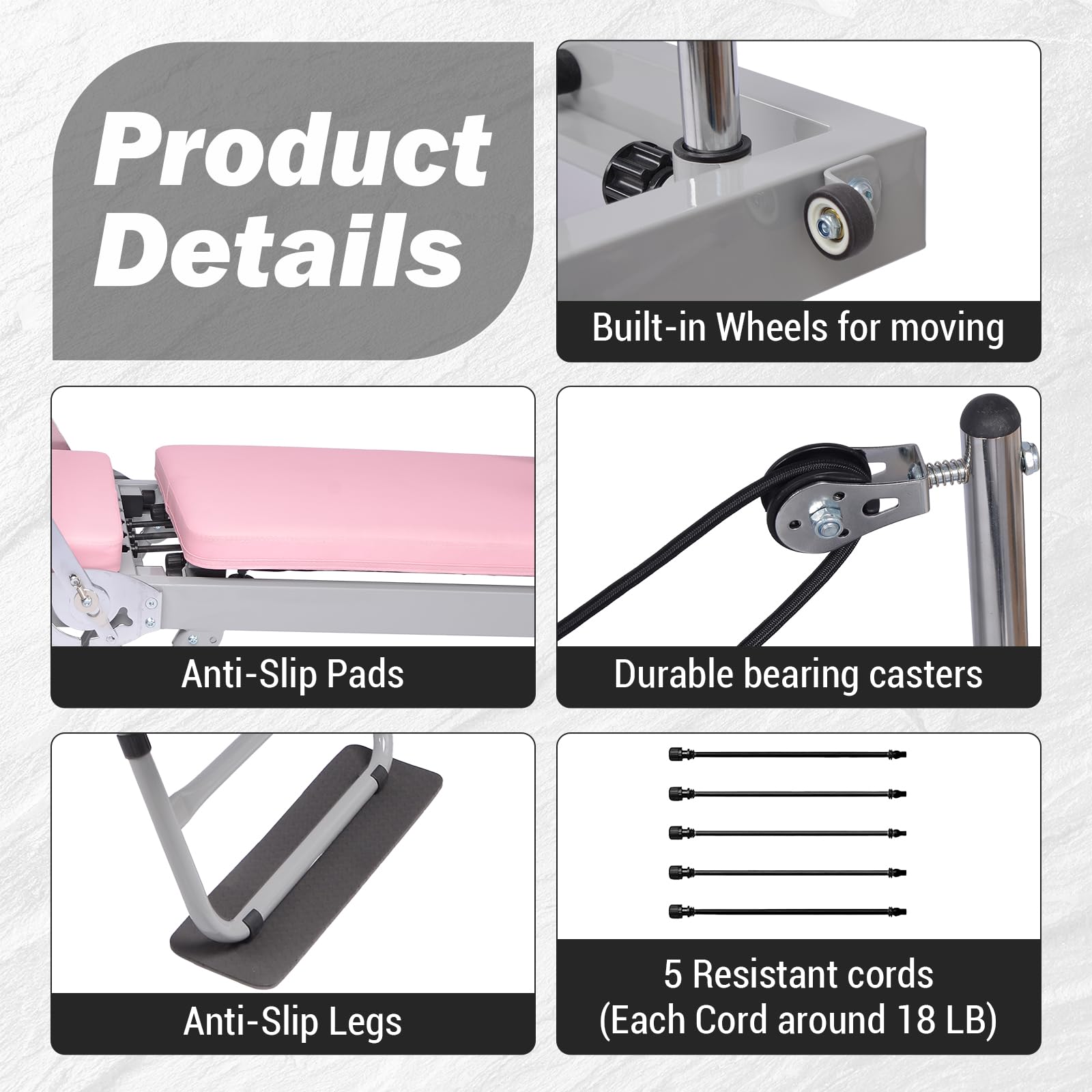 Pink Pilates Reformer | Foldable Pilates Reformer Machine for Home w/Resistance | Pilates Bed for All Levels