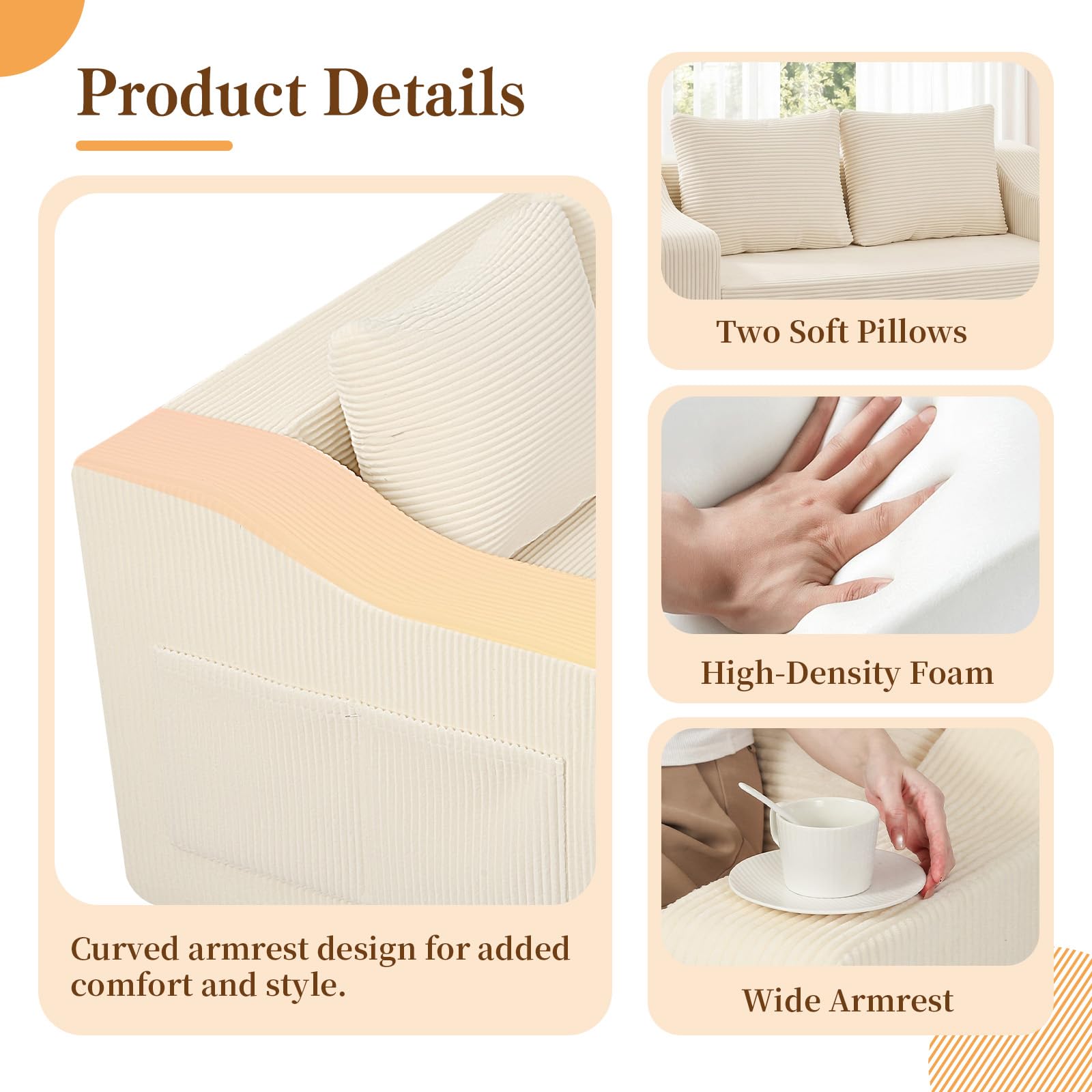MeMoreCool Convertible Sofa Bed, Pull Out Loveseat Sofa Sleeper Couch for Bedroom Living Room Lounge, 2 in 1 Small Couch Bed with Pillow, Foldable Love Seat Futon Corduroy Beige
