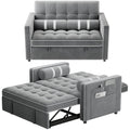 Marsail 3-in-1 Convertible Futon Sleeper Sofa Bed, Pull Out Couch with Adjustable Backrest, USB Charging & Side Pockets, Velvet Fabric Sofa for Living Room, Apartment, Loveseat, Grey