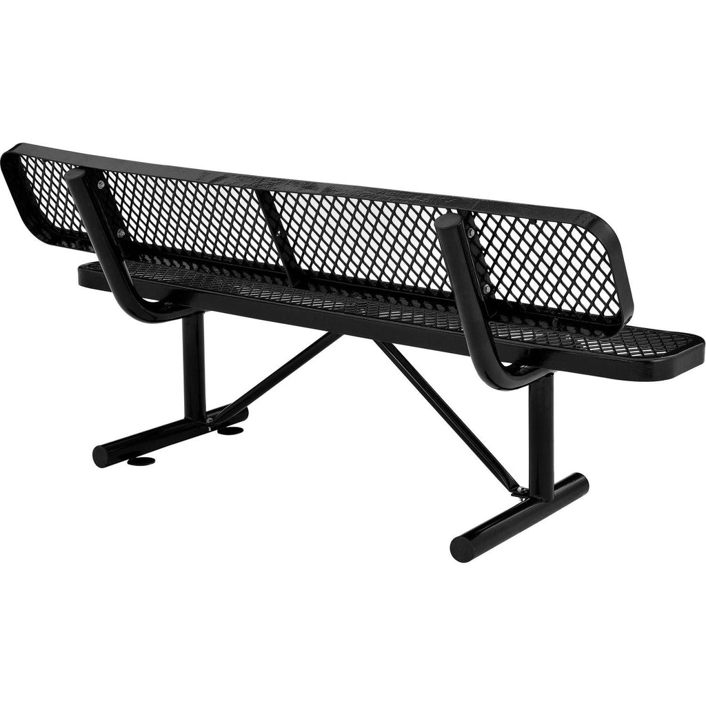 Global Industrial 6'L Heavy Duty Expanded Metal Mesh Bench with Backrest with Steel Frame, Portable Outdoor Bench, 1000 lbs Capacity, Black, 72" L x 24" W x 33" H