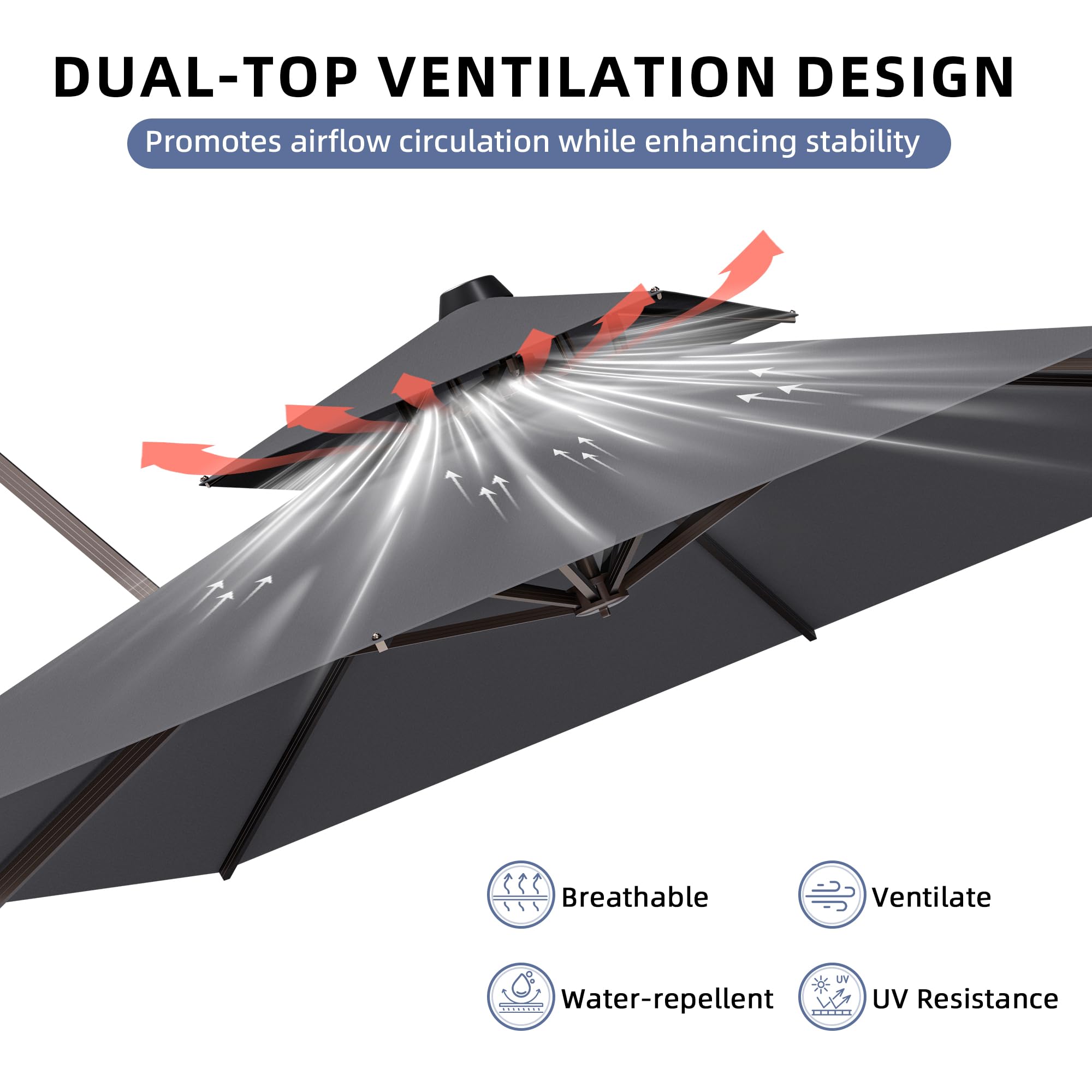 ZLACUIU 10x13FT Cantilever Outdoor Patio Umbrellas, Double Top Large Rectangle Umbrella, Heavy Duty 360° Rotation Offset Outdoor Sun Shade Umbrella for Garden Deck Pool Backyard Patio, Grey