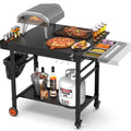AOKEMAi Grill Table for Oon Pizza Oven Accessories, Ninja Pizza Oven Table with Extendable Desk - Fit Gozney, Solo Stove, Durable Outdoor Grill Cart Stand with Food Prep Topping Station for Backyard