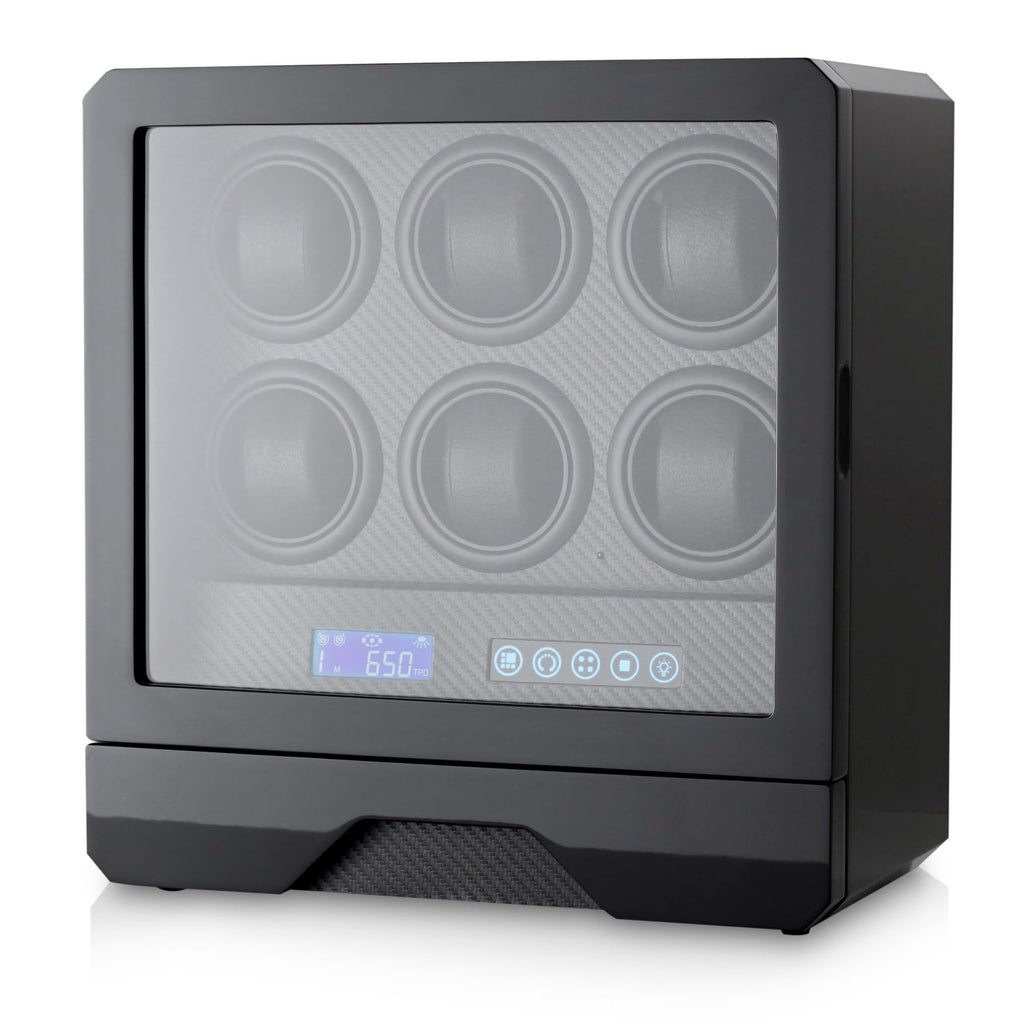 6 Watch Winder with LED Light, LCD Display and Storage Drawer