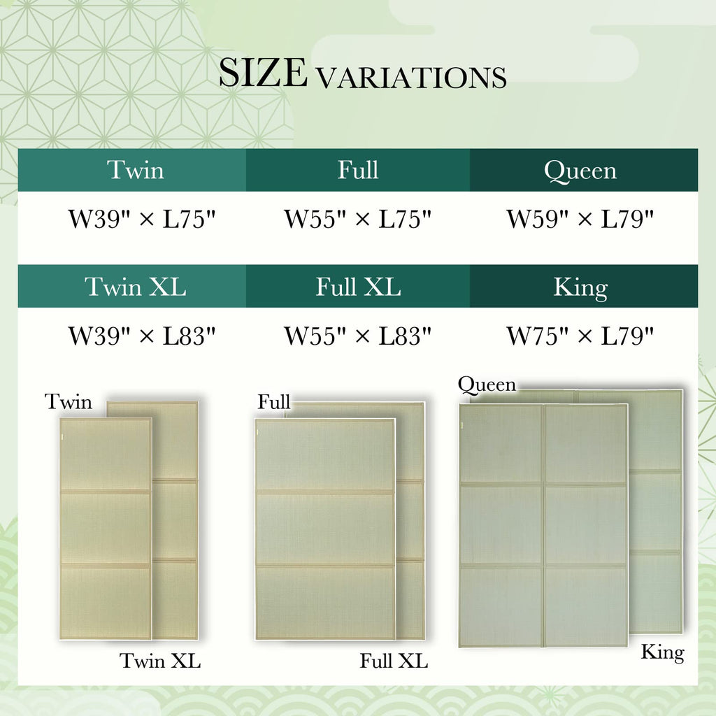 FULI Japanese Tatami Mattress, Foldable Igusa Rush Grass Tatami Rug, Natural Japanese Floor Mattress Mat Made in Japan, Full XL