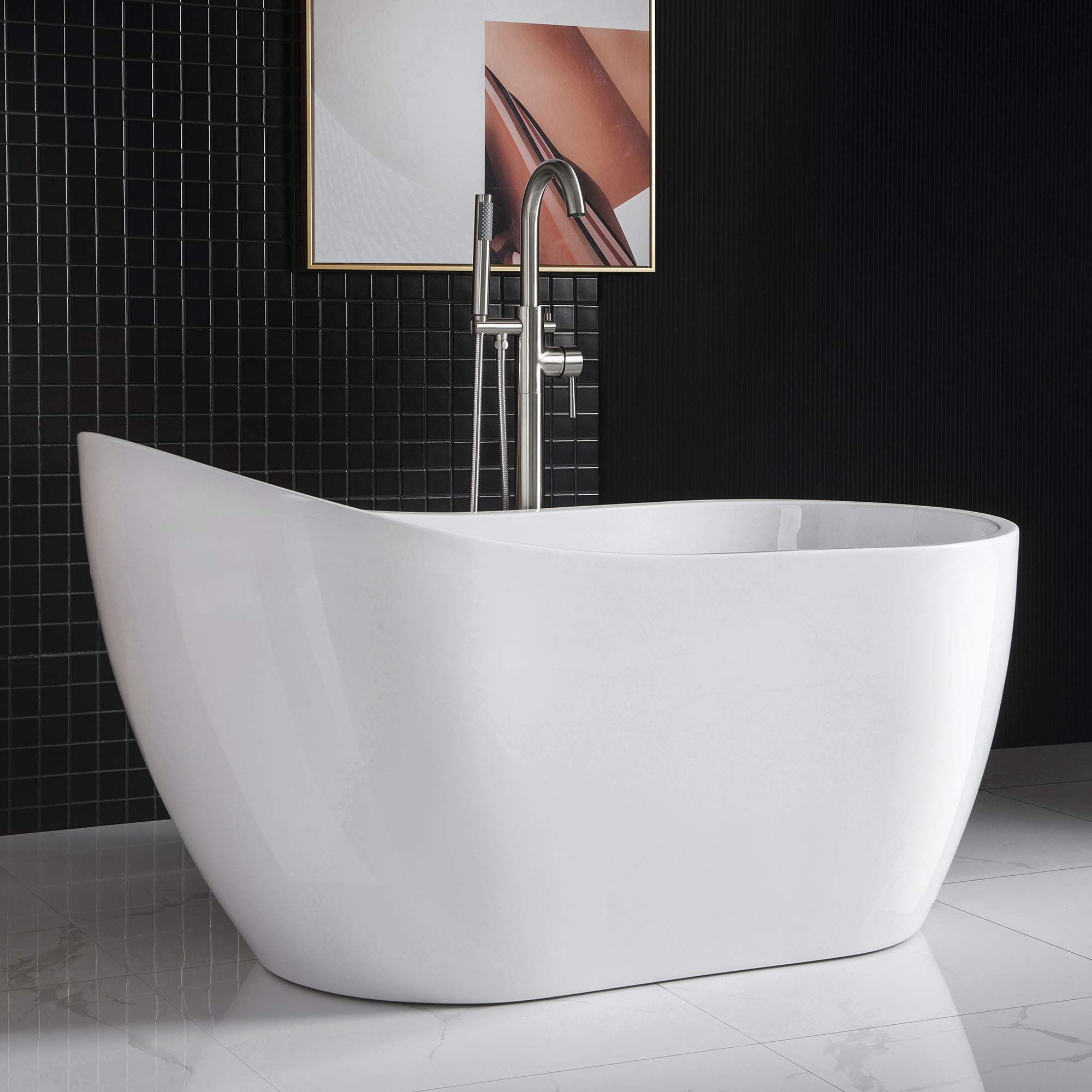 Woodbridge 59" Acrylic Freestanding Bathtub Contemporary Soaking Tub with Brushed Nickel Overflow and Drain BTA1530