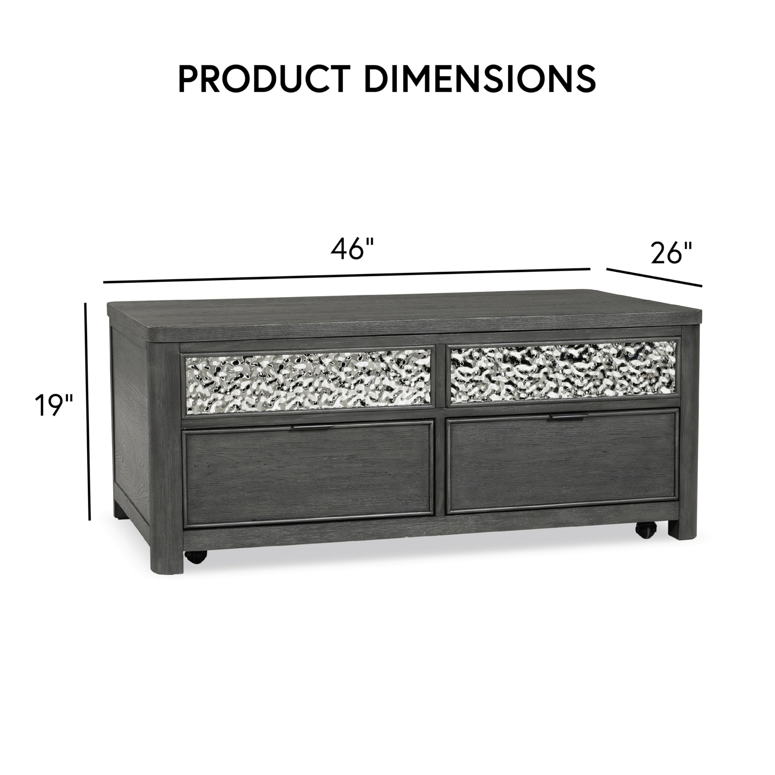 Furniture of America Selyra Modern Contemporary Solid Wood 46-inch Lift-top Rectangular Coffee Table with Dented Stainless Steel Accents, Wire Brush and Ball-Bearing Glides for Living Room, Ash Gray