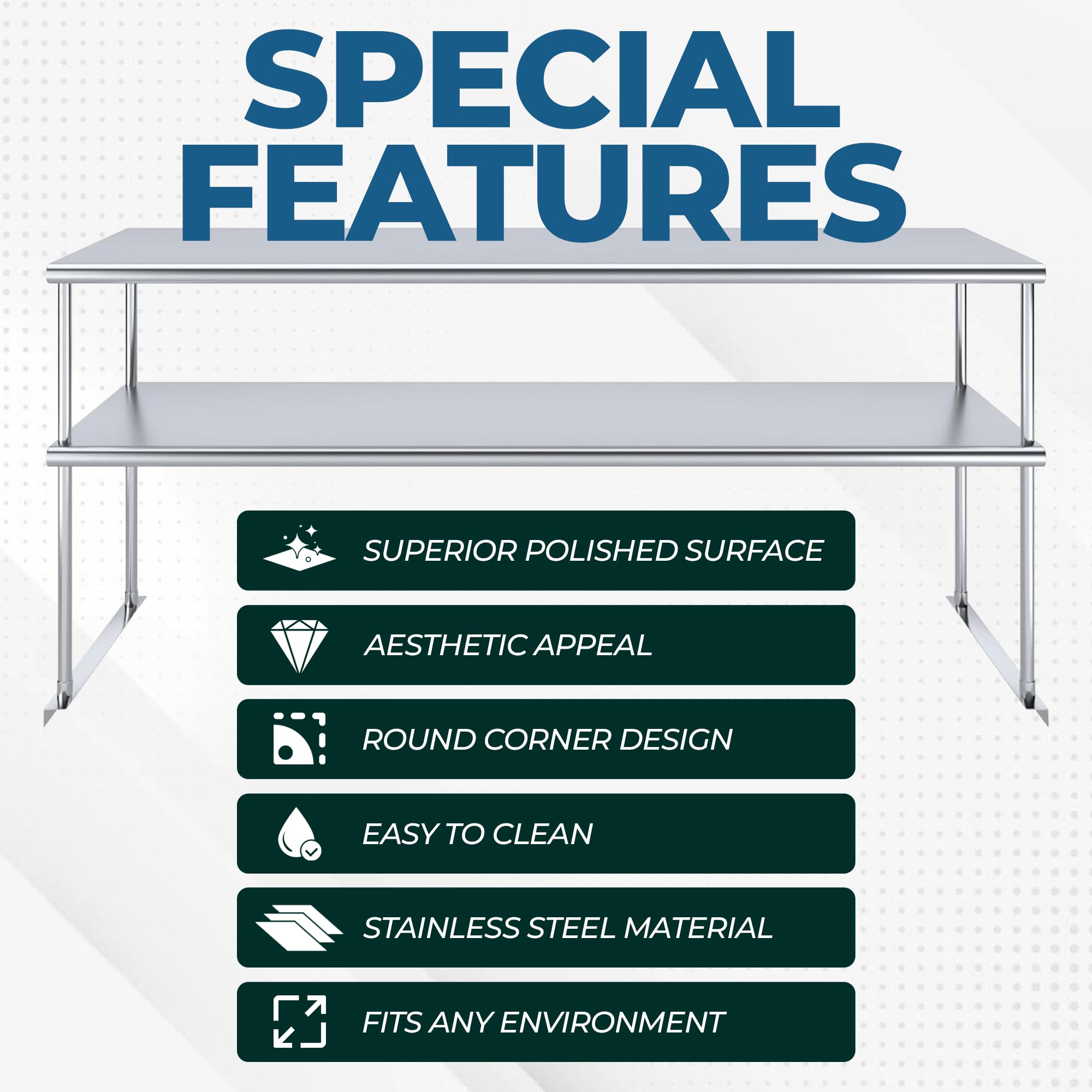 Express KitchQuip NSF Certified 18 Gauge Heavy Duty Stainless Steel Double overshelf with Brackets for Kitchens, Utility Rooms, Storage, Offices & Home
