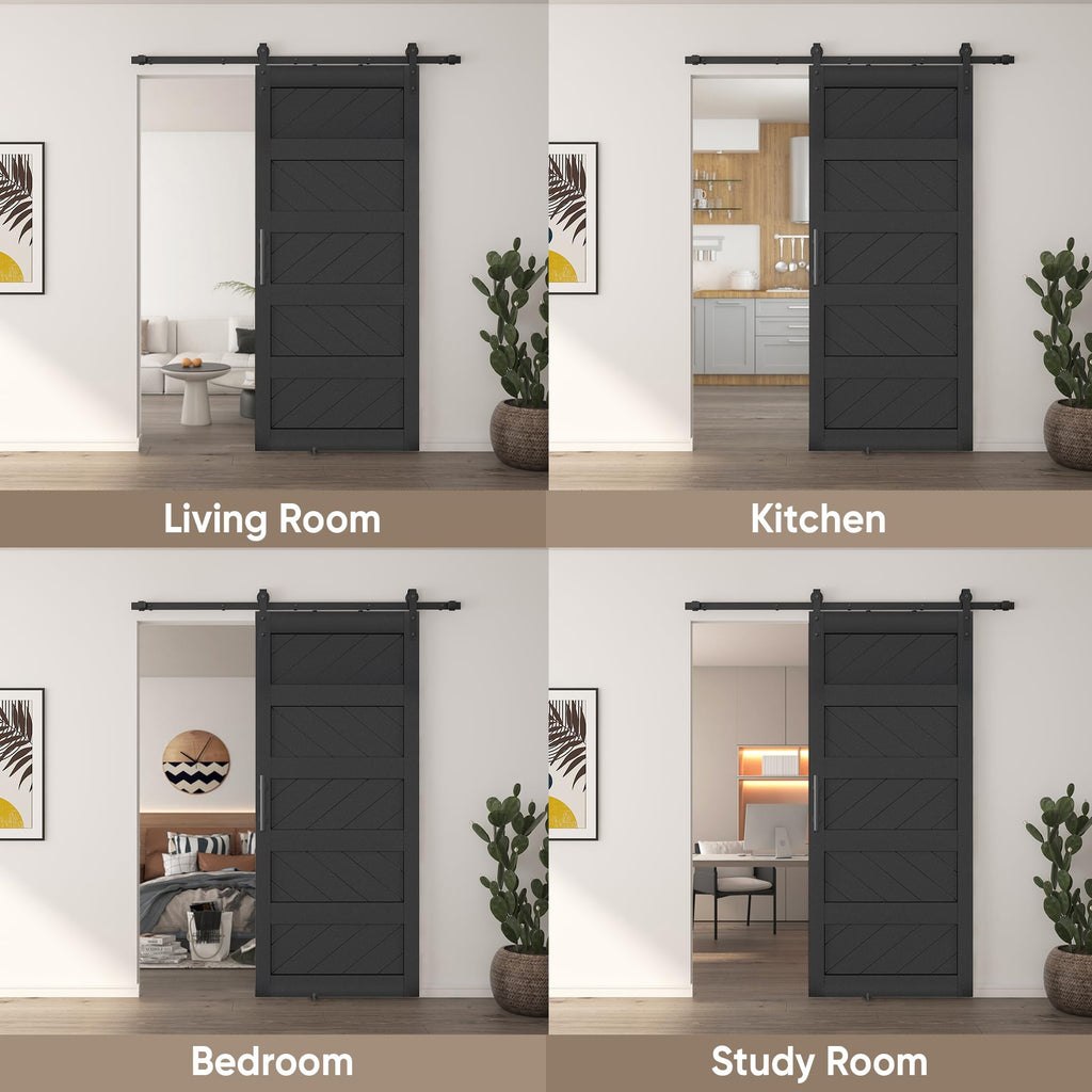 JUBEST 36" x 84" Barn Door, Slding Barn Door Kit Wave-Shape Barn Door Panel with Hardware Kit Include, Easy Installation, Solid Wood, MDF & PVC Covered, Black