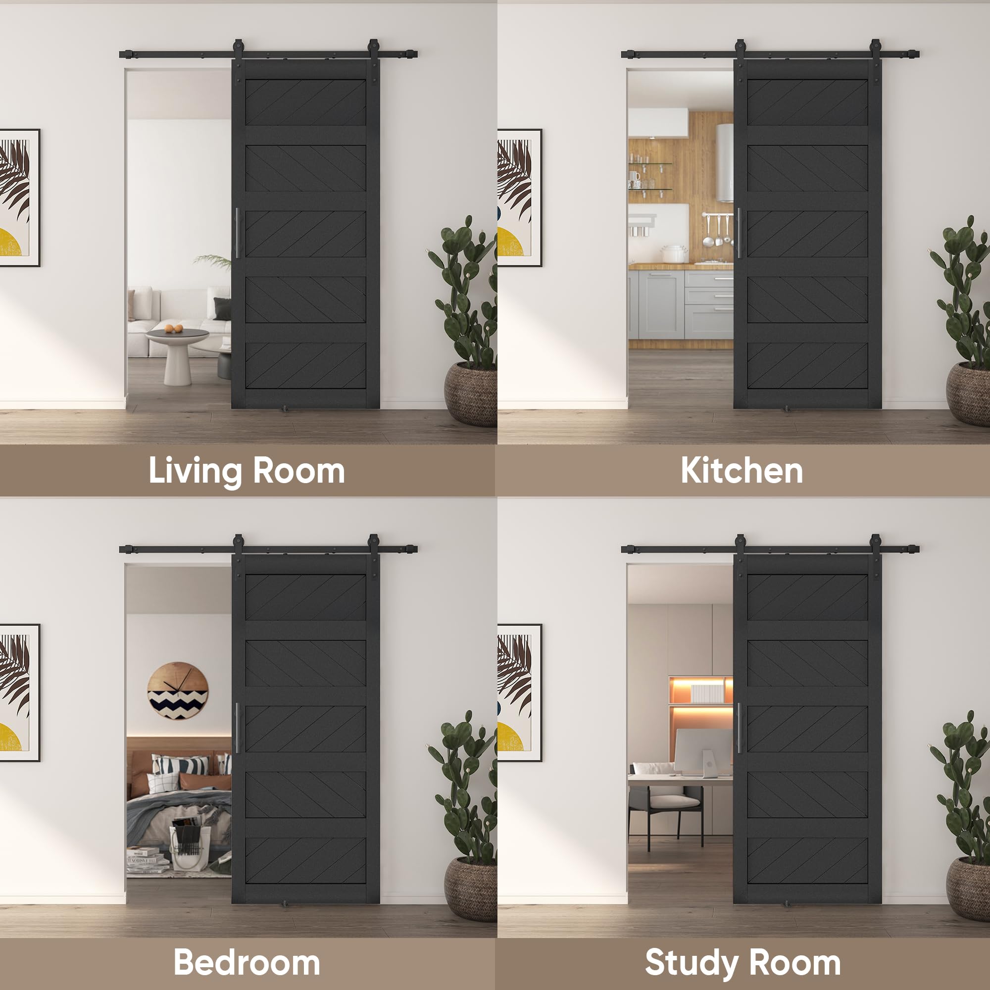 JUBEST 36" x 84" Barn Door, Slding Barn Door Kit Wave-Shape Barn Door Panel with Hardware Kit Include, Easy Installation, Solid Wood, MDF & PVC Covered, Black