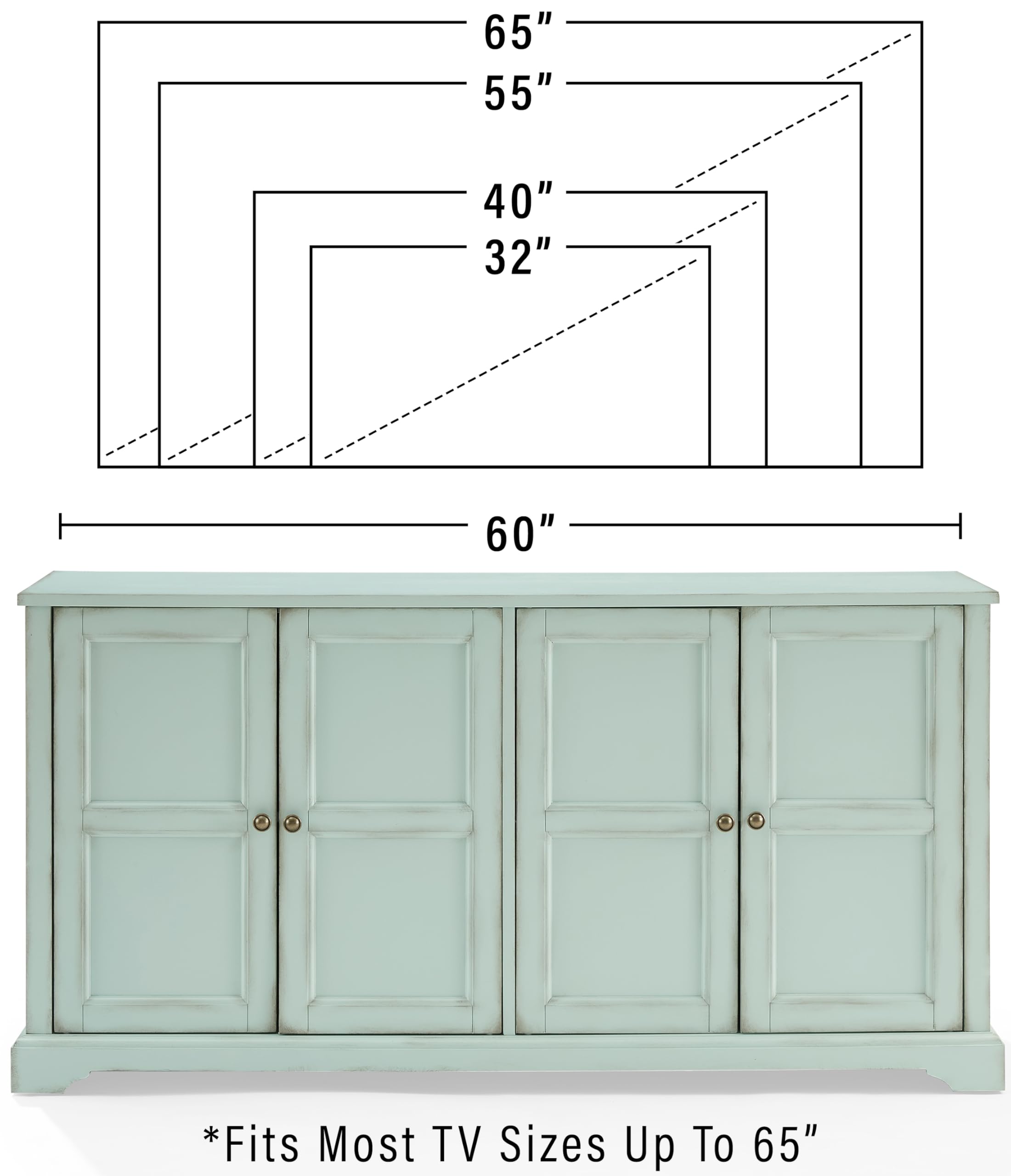 Crosley Furniture Holbrook Traditional Sideboard Buffet Cabinet, Kitchen Storage, Living Room TV Stand, Distressed Seafoam Blue