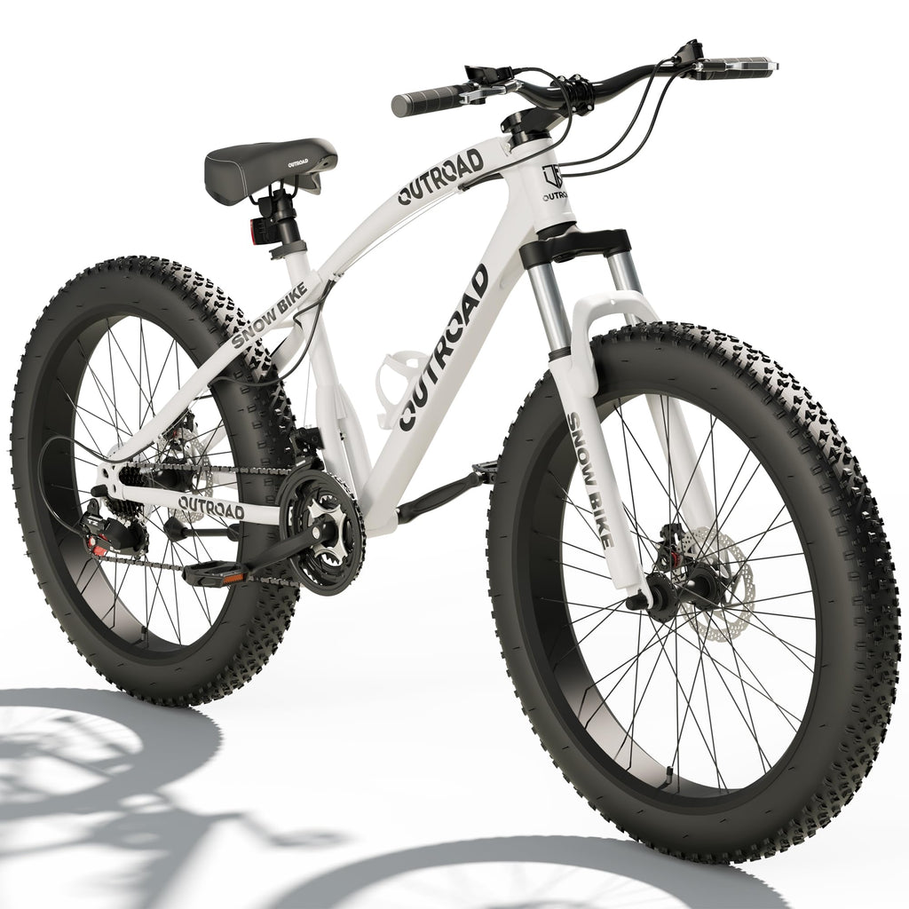 Incbruce 26 Inch Fat Tire Mountain Bike, High Carbon Steel Frame, 21 Speed MTB with Dual Disc Brakes for Men/Women/Adults (White)