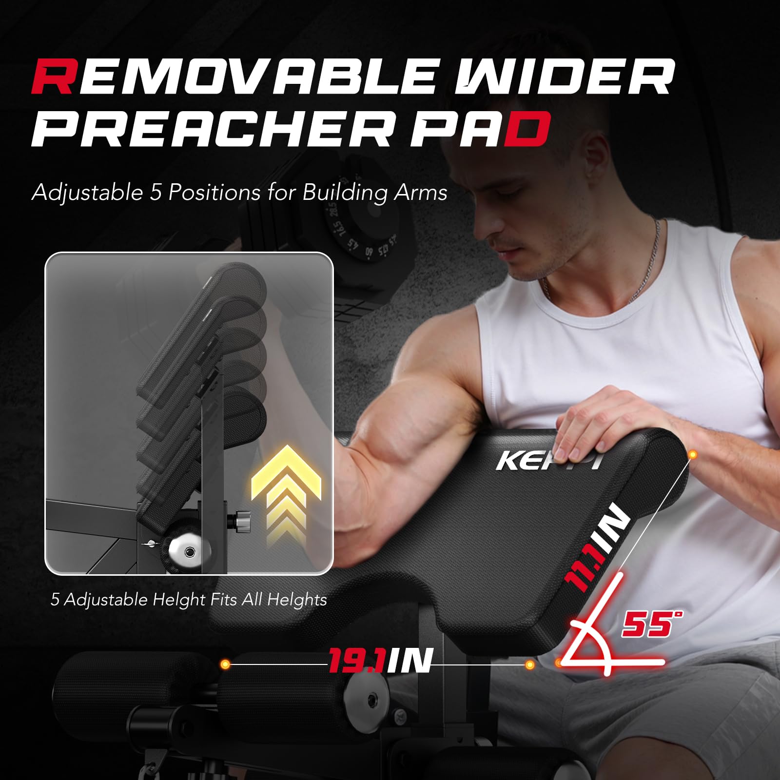 Keppi Fitness Weight Bench, 1200LBS Workout Bench with Leg Extension/Curl and Preacher Curl Attachment, Flat Incline Decline Weight Bench for Home Gym - Bench3000 Max
