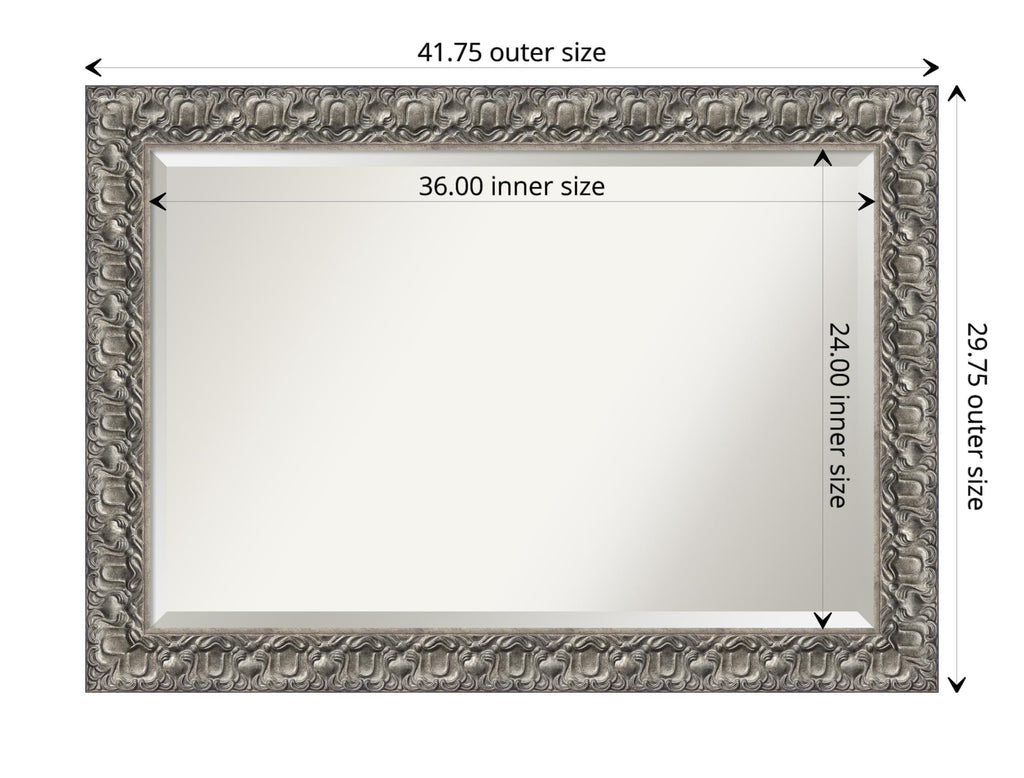 Amanti Art Silver Bathroom Mirror for Over Sink, 30x42 Silver Luxor Rectangle Vanity Mirror, Large Traditional Wood Frame, Hangs Horizonally and Vertically, Bathroom Wall Decor, Beveled Edge