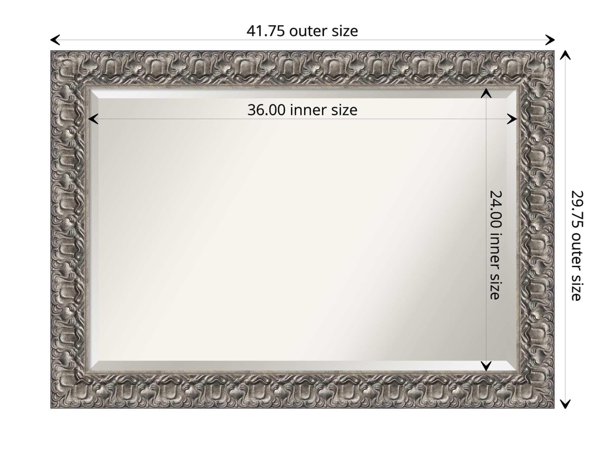 Amanti Art Silver Bathroom Mirror for Over Sink, 30x42 Silver Luxor Rectangle Vanity Mirror, Large Traditional Wood Frame, Hangs Horizonally and Vertically, Bathroom Wall Decor, Beveled Edge