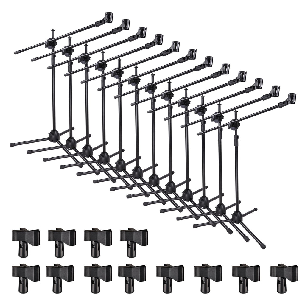 AW 12pcs Boom Mic Stand Floor Adjustable Height Mic Tripod Stand w/ 2 Mic Clip Holder Foldable Microphone Holder for Singing Live Stream Stage Studio