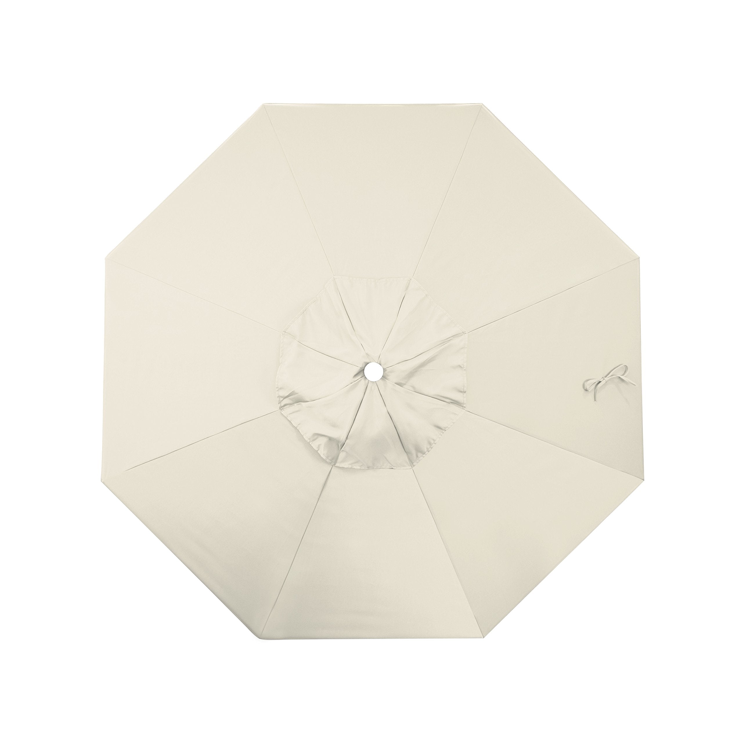 California Umbrella 9' Round Aluminum/Fiberglass Umbrella, Push Open, White Pole, Olefin Antique Beige