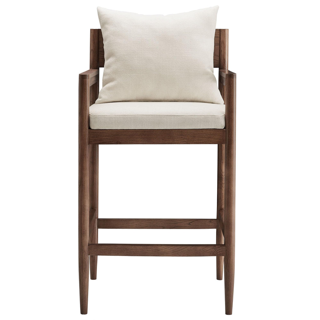 Modway Remington 29 Inch Barstool in Salt – Modern Upholstered Bar Height Stool with Back and Armrests – Wood Bar Chair with Cushion