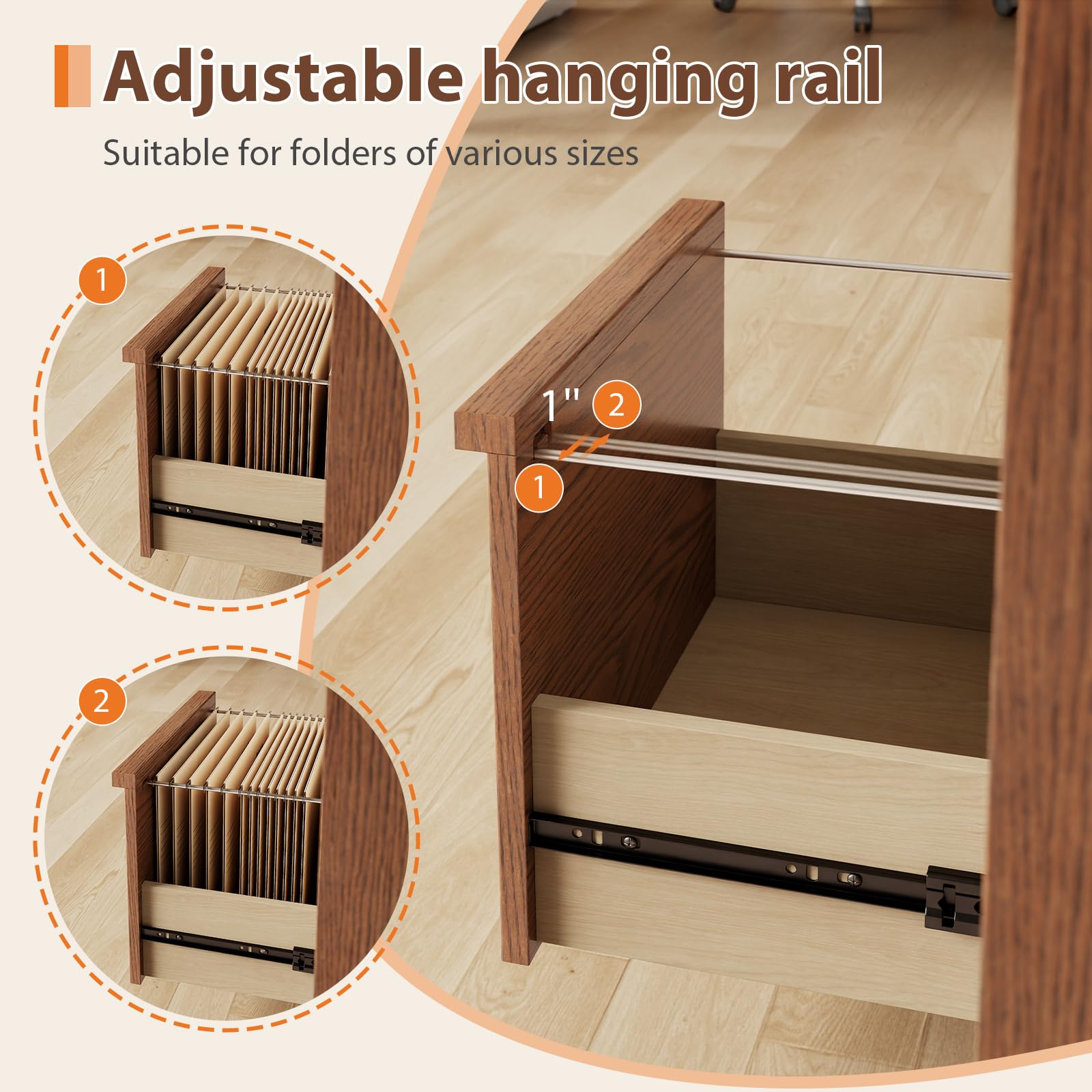 Solid Wood Lateral Filing Cabinet, 3 Drawer Mobile File Cabinet,Stand with Open Shelves,Storage Drawer Cabinet，The cabinet features adjustable steel rods，suitable for home offices,and bedrooms.