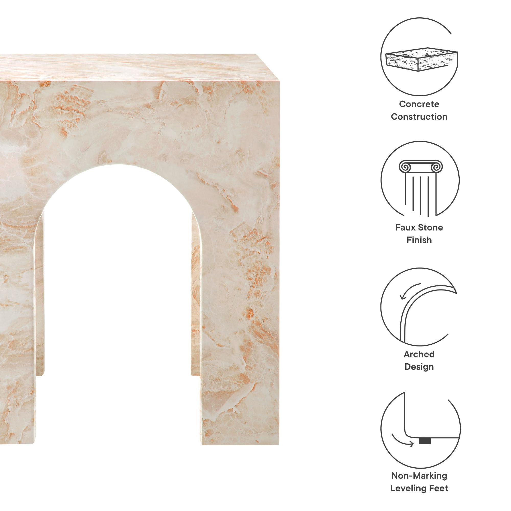 Modway Valen Arched Concrete Side Table with Faux Stone Finish in Honey Onyx