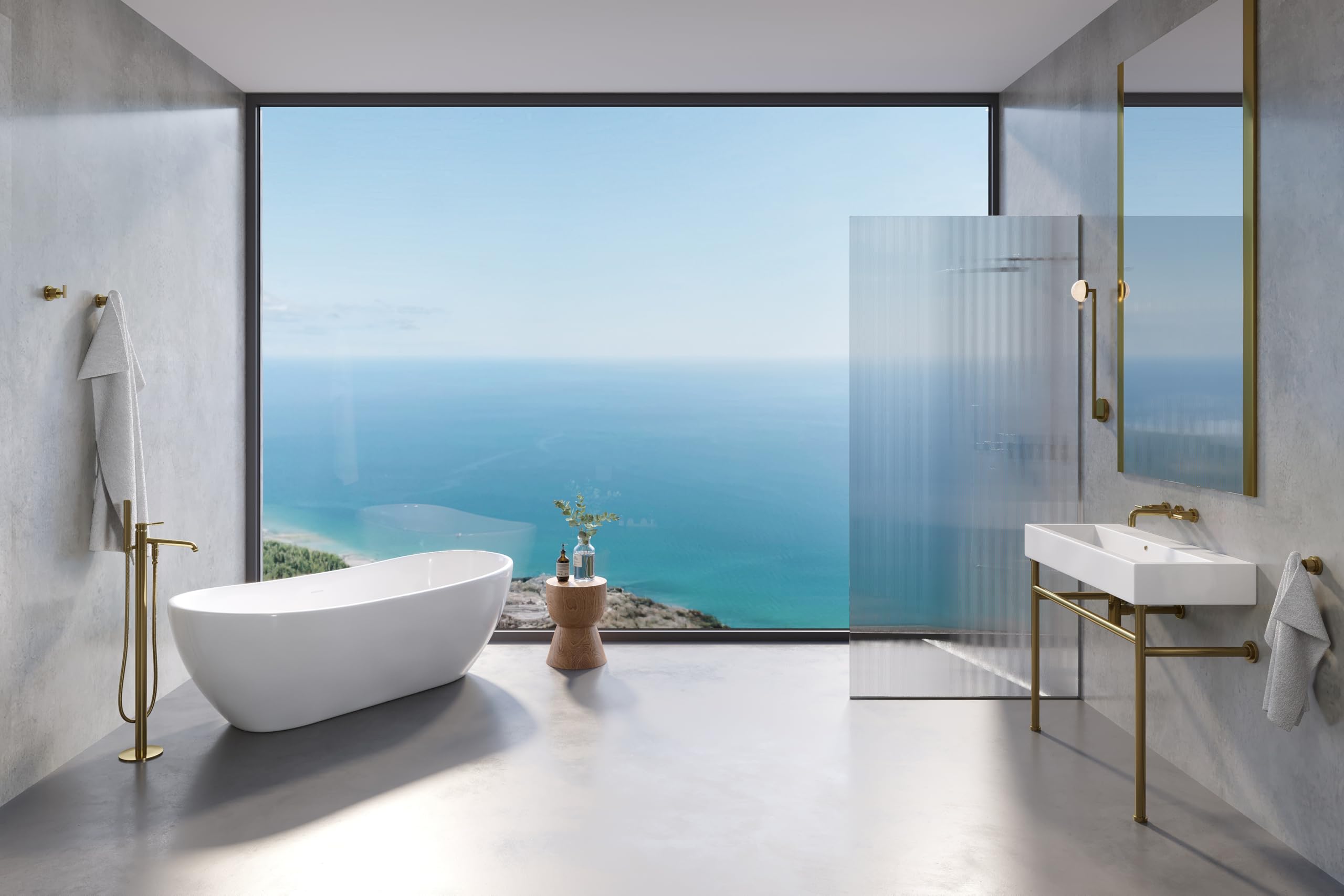 Kingston Brass VRTRS723223 Aqua Eden 72-Inch Solid Surface Resin Free Standing Tub with Drain Kit, 71-7/16" L x 32-5/16" W x 22-13/16" D, Matte White