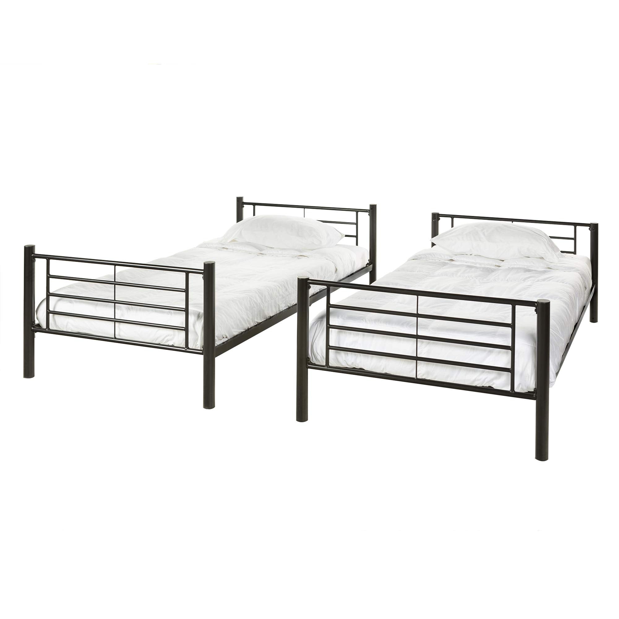 Walker Edison Elodie Urban Industrial Twin Over Twin Metal Bunk Bed, Twin Over Twin, Black
