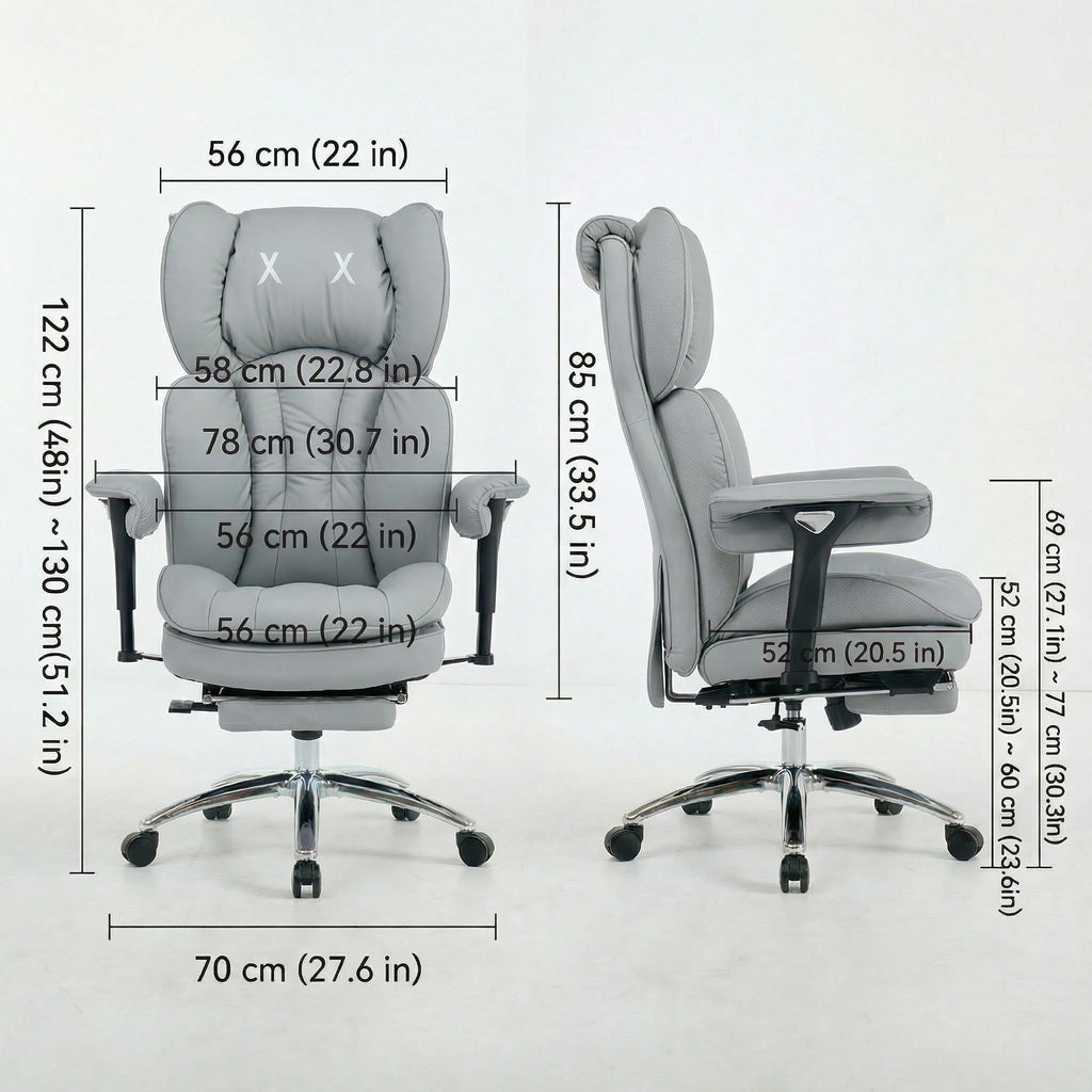 ATMILD Big and Tall Office Chair, 400lbs Heavy Duty Wide Seat Executive Chair with Footrest, High Back Leather Computer Desk Chair for Home Office (Grey)