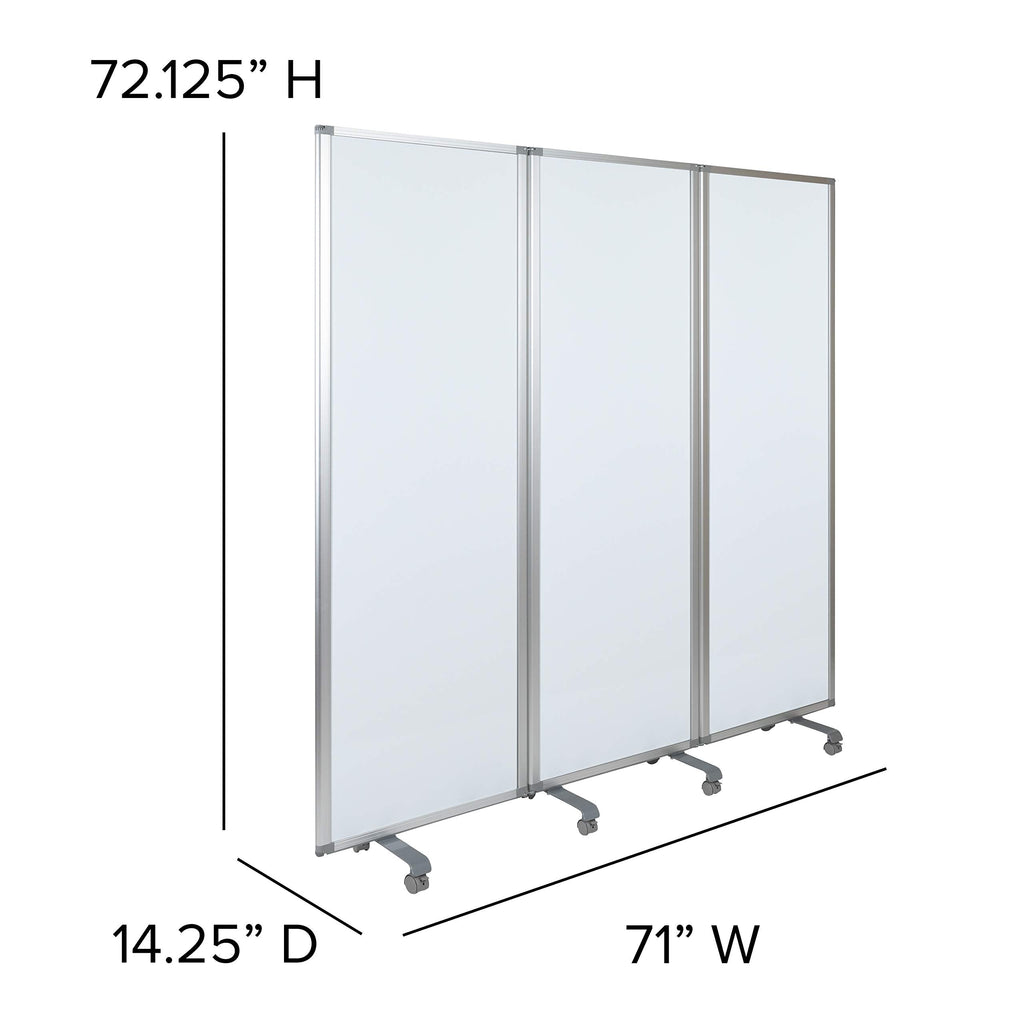 Flash Furniture Raisley 3-Section Mobile Magnetic Whiteboard Partition for Classrooms or Offices, Rolling Dry Erase Board Room Divider, 72"H x 24"W